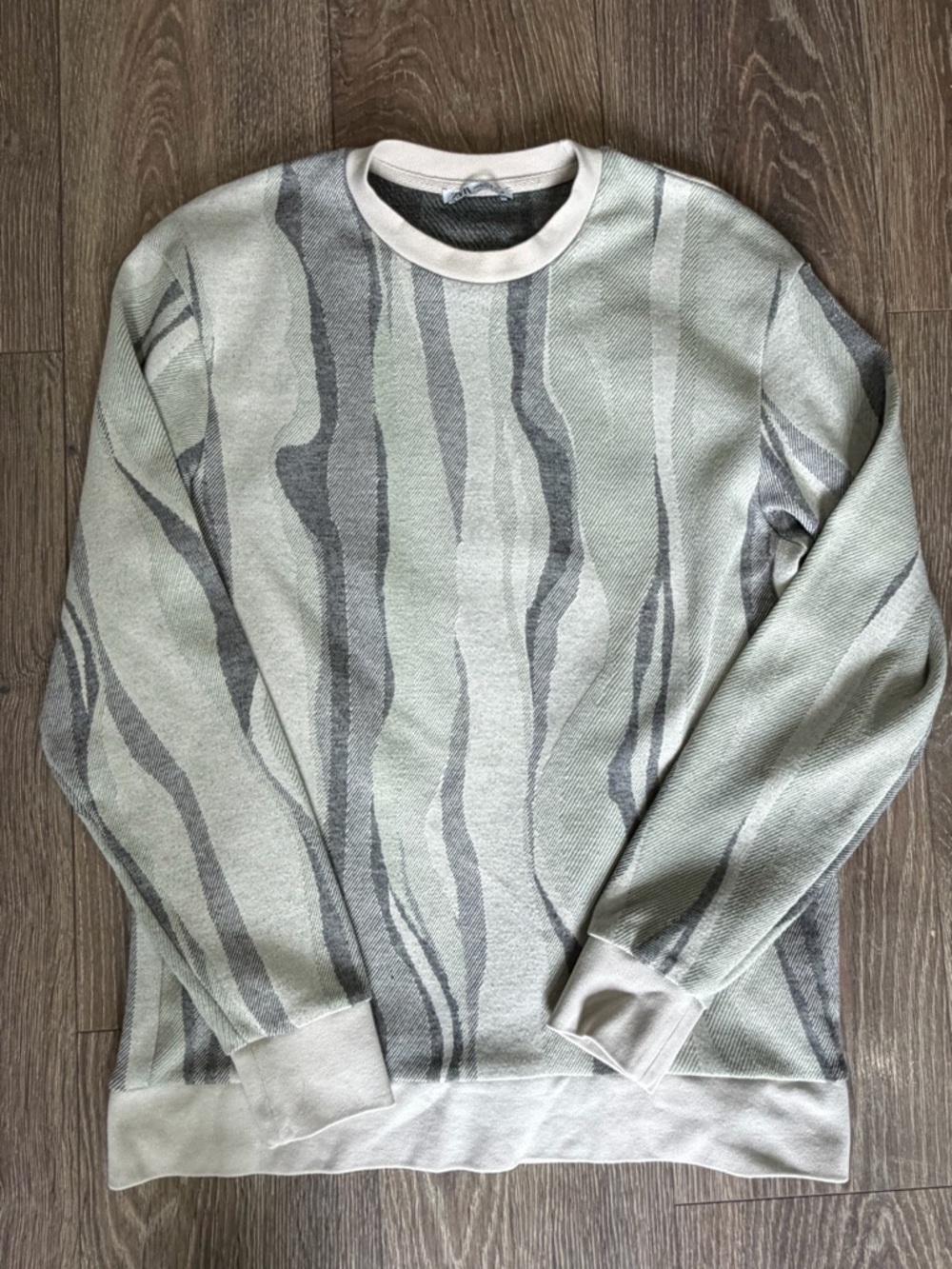 Zara Men's Abstract Camo Print Crew Neck Soft Sweater Green Tan Medium